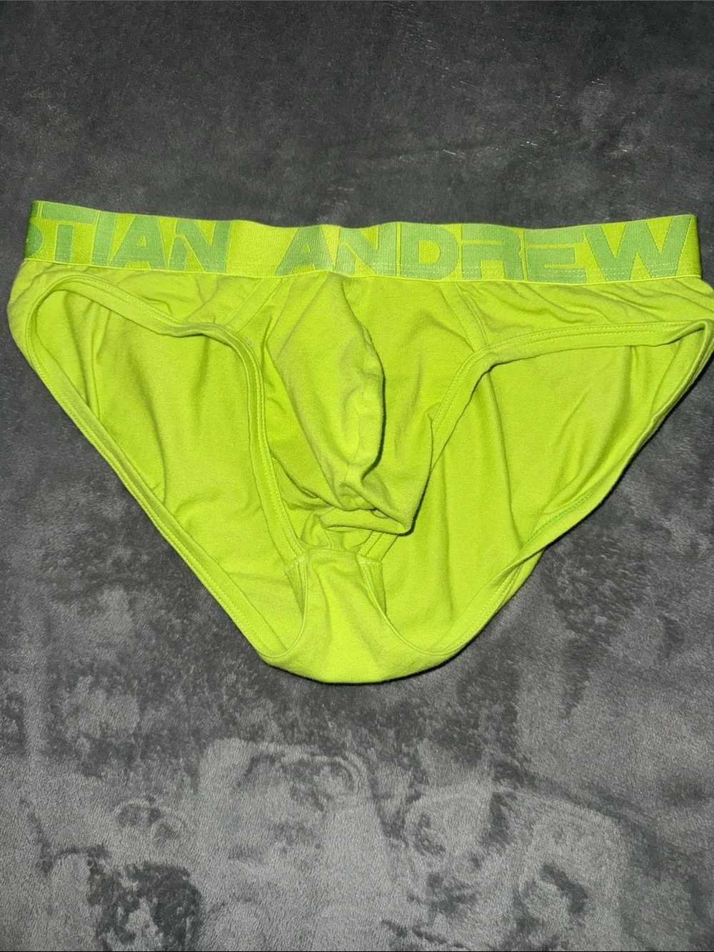 Andrew Christian Neon Lime Briefs with Branded Waistband with build in c-ring